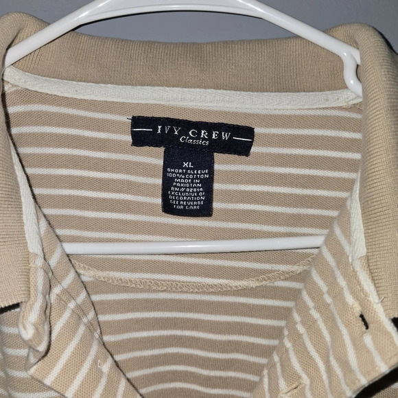 🌻🌻Men's Ivy Crew Tan & White Striped Polo - XL - Picture 2 of 3